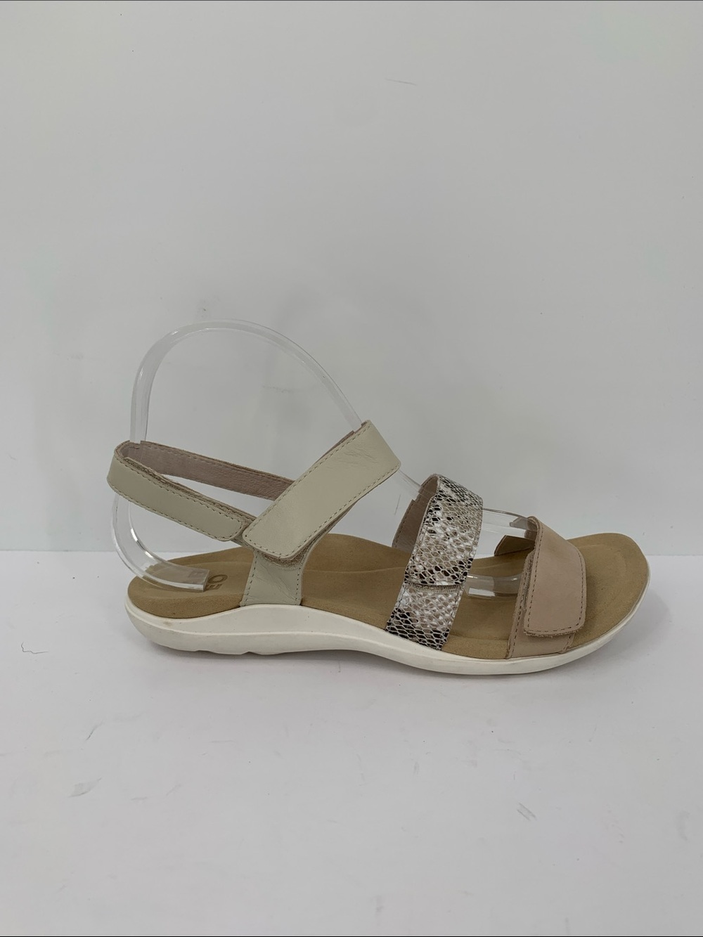 Abeo Briar strappy sandal leather comfort cream tan snake shoe women 8.5 NARROW